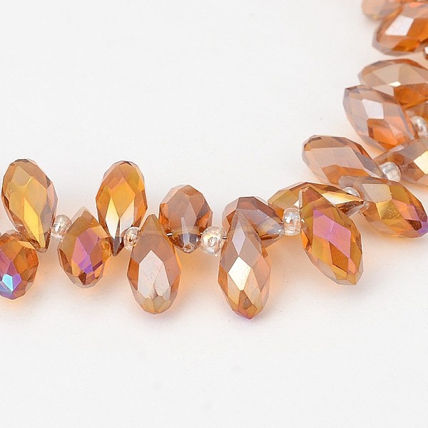 PandaHall Electroplate Glass Beads Strands, Top Drilled Beads, Faceted Teardrop, AB Color Plated, Chocolate, 12~13x6mm, Hole: 1mm, about...