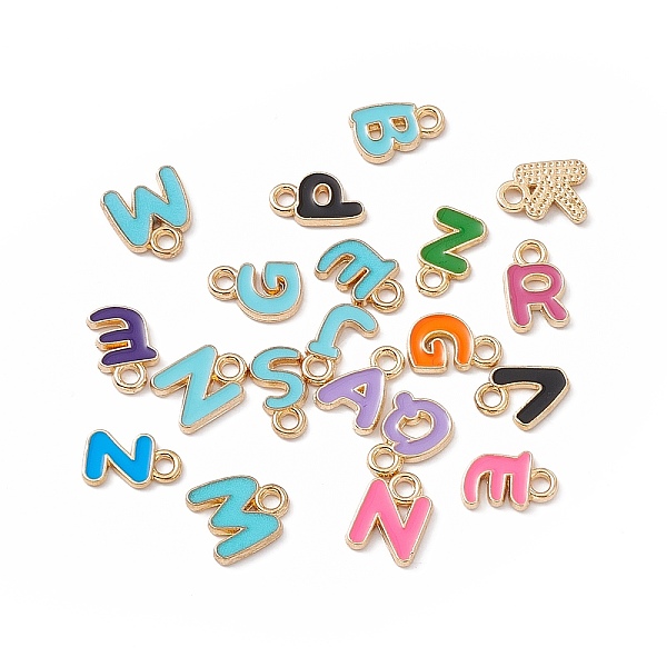 

PandaHall Alloy Pendants, with Enamel, Mixed Color Random Letter Charm, Golden, 10x7~9x1.5mm, Hole: 1.6mm Alloy+Enamel Letter Multicolor