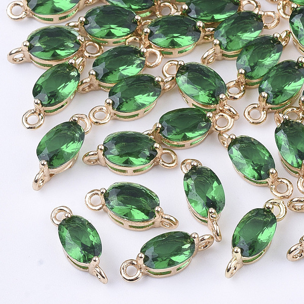 

PandaHall Transparent Glass Links connectors, with Brass Findings, Faceted, Oval, Light Gold, Sea Green, 11x4x4mm, Hole: 1mm Glass Oval...