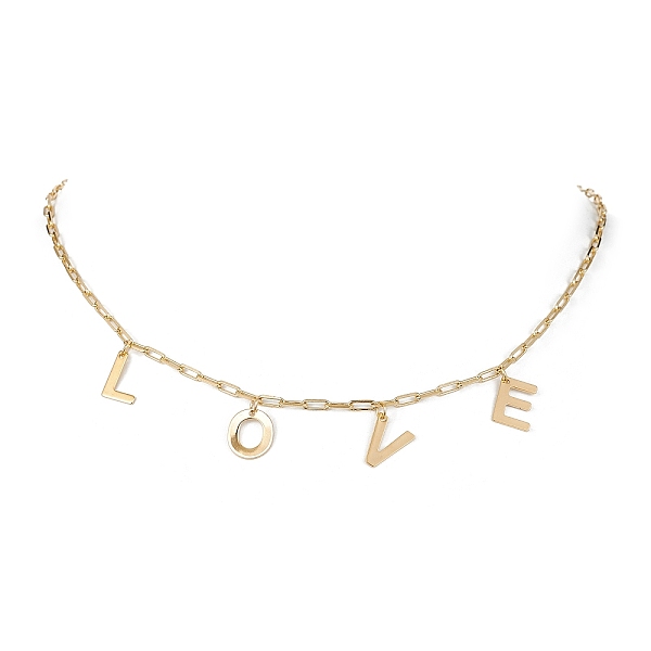 

PandaHall Word Love 304 Stainless Steel Charms Bib Necklaces with Brass Paperclip Chains, Real 18K Gold Plated, 15.55 inch(39.5cm) 304...