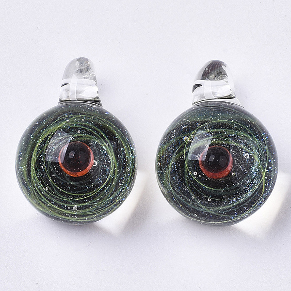 

PandaHall Handmade Lampwork Pendants, Bead in Bead Pendants, Round with Starry Sky, Yellow Green, 28.5~30x20~21x19~20mm, Hole: 3~4mm...