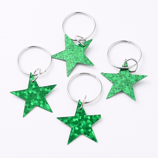 

PandaHall Paillette/Sequin Hair Braid Rings Pendants, Hair Clip Headband Accessories, Star, Platinum, Lime Green, 34mm Plastic Star Green