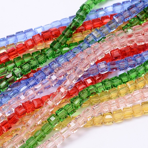 

PandaHall Faceted Cube Transparent Glass Beads Strands, Mixed Color, 5.5x5.5x5.5mm, Hole: 1mm, about 94pcs/strand, 20.4 inch Glass Cube..., Multicolor