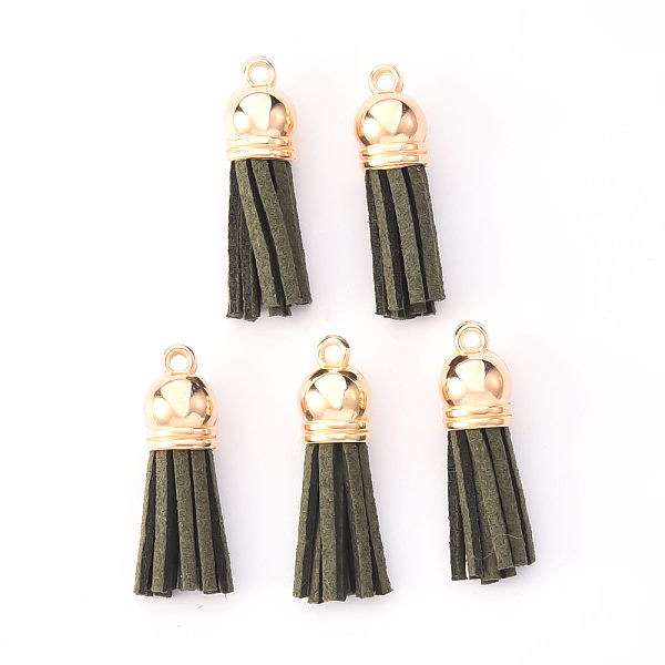 

PandaHall Faux Suede Tassel Pendant Decorations, with CCB Plastic Cord Ends, Light Gold, 33~35x10mm, Hole: 2.5mm Faux Suede