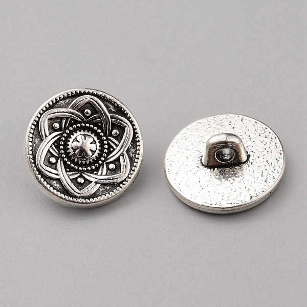 

PandaHall 1-Hole Alloy Shank Buttons, Flat Round, Antique Silver, Flower Pattern, 15x6.5mm, Hole: 2.5mm Alloy Flower