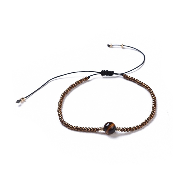 

PandaHall Nylon Thread Braided Beads Bracelets, with Seed Beads and Natural Tiger Eye, 1-3/4 inch~3-1/8 inch(4.5~8cm) Tiger Eye