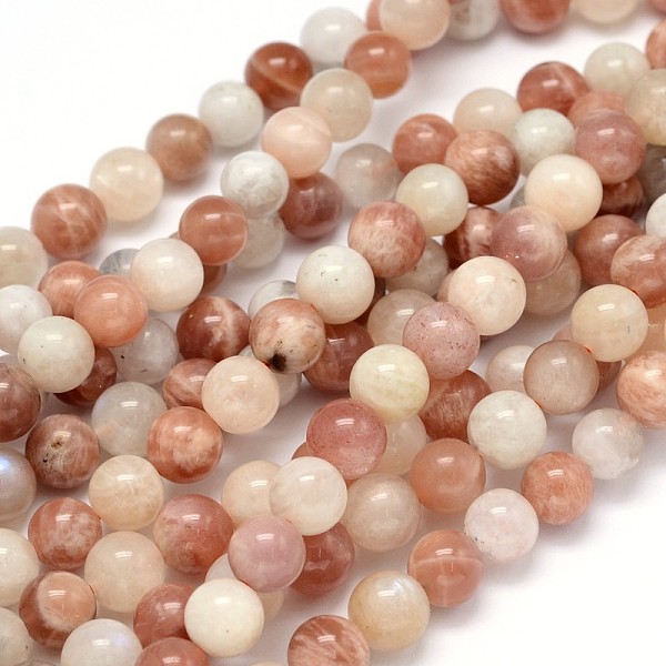 

PandaHall Round Natural Moonstone and Sunstone Beads Strands, 8mm, Hole: 1mm, about 49pcs/strand, 15.3 inch Multi-Moonstone Round