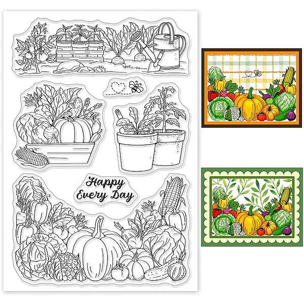 

PandaHall BENECREAT Autumn Thanksgiving Harvest Clear Stamp, Happy Every Day Harvest Pumpkin Corn Cabbage Fall PVC Stamps for Card Making...