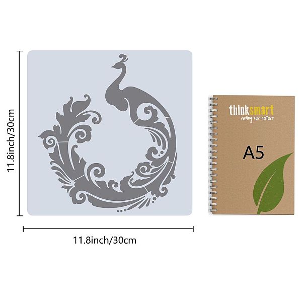 

PandaHall GORGECRAFT Large Peacock Stencils 12x12 Inch Reusable Peacock Feather Stencil Template Signs Decoration for Painting on Wood Wall..., White