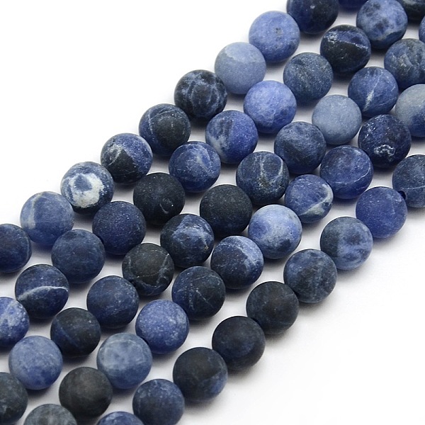 

PandaHall Frosted Natural Sodalite Round Bead Strands, 8mm, Hole: 1mm, about 47~49pcs/strand, 14.9~15.6 inch Sodalite Round