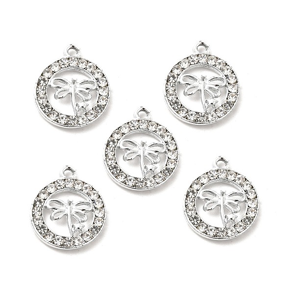 

PandaHall Alloy Crystal Rhinestone Pendants, Flat Round with Hollow Out Dragonfly Charms, Platinum, 21x17.5x3mm, Hole: 2mm Alloy..., Clear