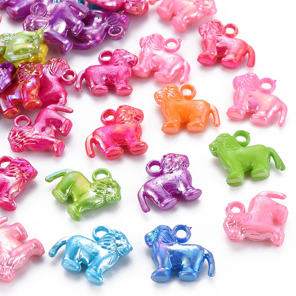 

PandaHall Plastic Pendants, AB Color, Lion, Mixed Color, 17.5x22x6.5mm, Hole: 2.5mm, about 640pcs/bag Plastic Lion Multicolor