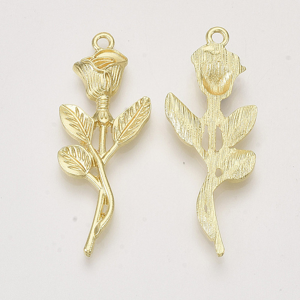 

PandaHall Alloy Pendants, Rose, Light Gold, 44x16.5x4mm, Hole: 2mm Alloy Flower