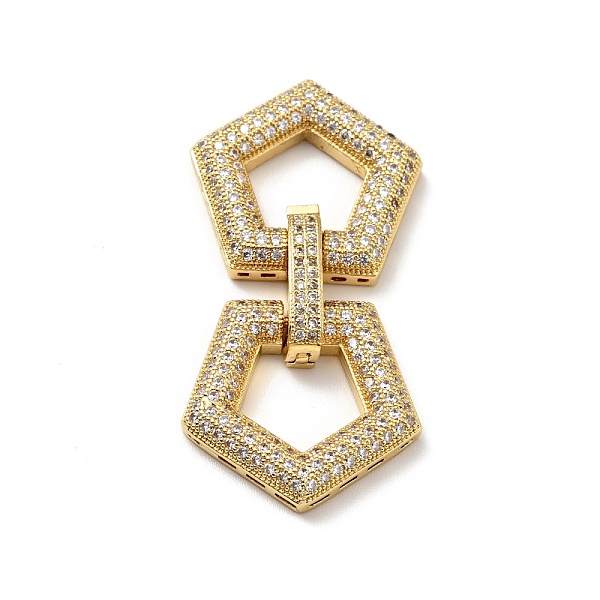 

PandaHall Brass Micro Pave Clear Cubic Zirconia Fold Over Clasps, Cadmium Free & Lead Free, Pentagon, Golden, 44x22x6mm, Hole: 0.5x2mm...