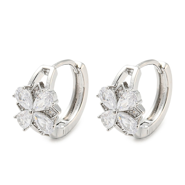 

PandaHall Brass with Cubic Zirconia Hoop Earrings, Flower, Platinum, 14.5x10mm Cubic Zirconia Flower Clear