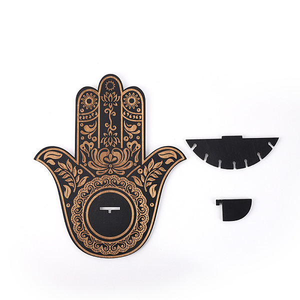 

PandaHall Wooden Hamsa Hand Shelf for Crystals, Witchcraft Floating Wall Shelf, Candle Holder, Black, 300x250mm Wood Hamsa Hand Black