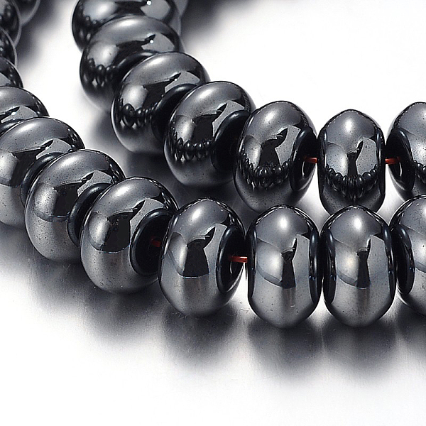 

PandaHall Pearlized Non-magnetic Synthetic Hematite Rondelle Beads Strands, Black, 10x6mm, Hole: 1.5mm, about 68pcs/strand, 15.7 inch...