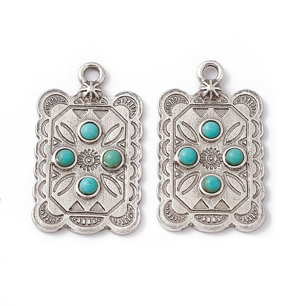 

PandaHall Synthetic Turquoise Pendants, Rectangle Charms, with Rack Plating Alloy Findings, Antique Silver, 33x19x3mm, Hole: 3mm Synthetic...