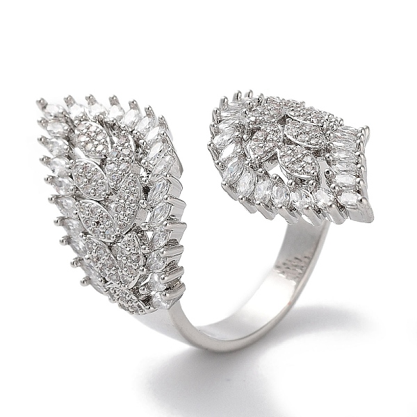 

PandaHall Brass Micro Pave Cubic Zirconia Cuff Rings, Long-Lasting Plated, Leaf, Platinum, Inner Diameter: 18.6mm Brass+Cubic Zirconia Leaf..., Clear