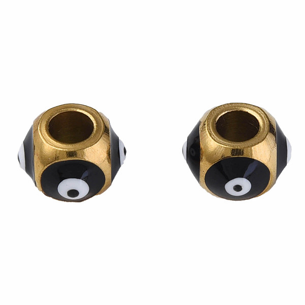 

PandaHall 201 Stainless Steel Enamel Beads, Round with Evil Eye, Golden, Black, 8.5x8.5x6mm, Hole: 3mm Stainless Steel+Enamel Evil Eye Black