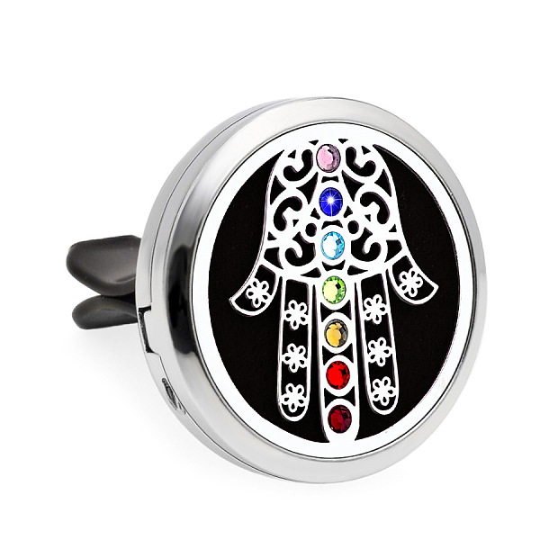 PandaHall Colorful Rhinestone Aromatherapy Essential Oil Car Diffuser Vent Clips, with Perfume Pads, Chakra Yoga Theme Magnetic Alloy Air...