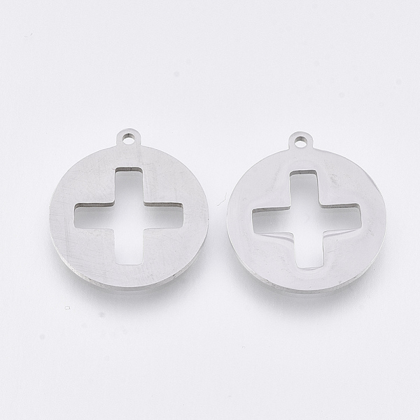 

PandaHall 201 Stainless Steel Pendants, Laser Cut Pendants, Flat Round with Cross, Stainless Steel Color, 17.5x16x1mm, Hole: 1.2mm 201...