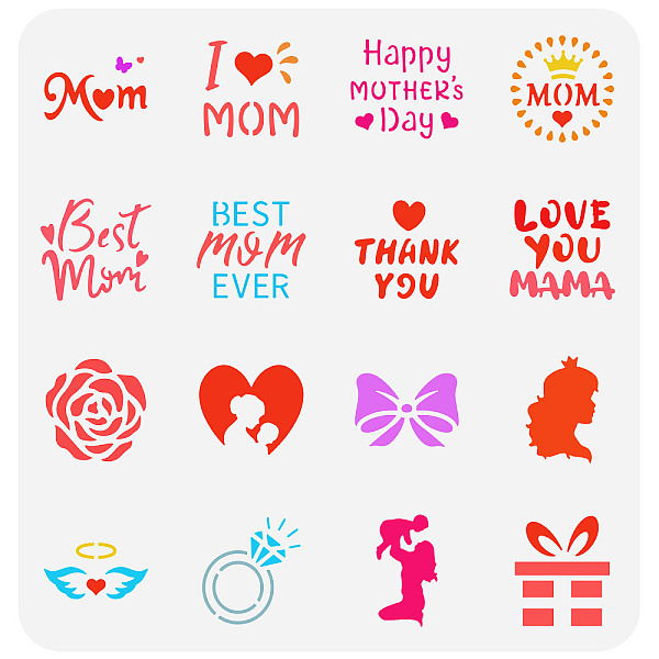 

PandaHall FINGERINSPIRE Mother's Day Cookie Stencil 11.8x11.8 inch Rose Love Bow Craft Stencils Plastic PET Mother and Child Paint Stencils...