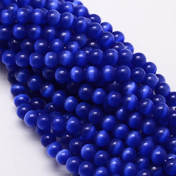 

PandaHall Cat Eye Beads Strands, Round, Blue, 8mm, Hole: 1.2mm, about 50pcs/strand, 15.5 inch Glass Round Blue
