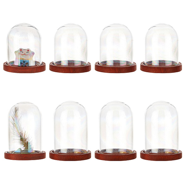 PandaHall 8 Sets 2 Style Iridescent Glass Dome Cover, Decorative Display Case, Cloche Bell Jar Terrarium with Wood Base, for DIY Preserved...