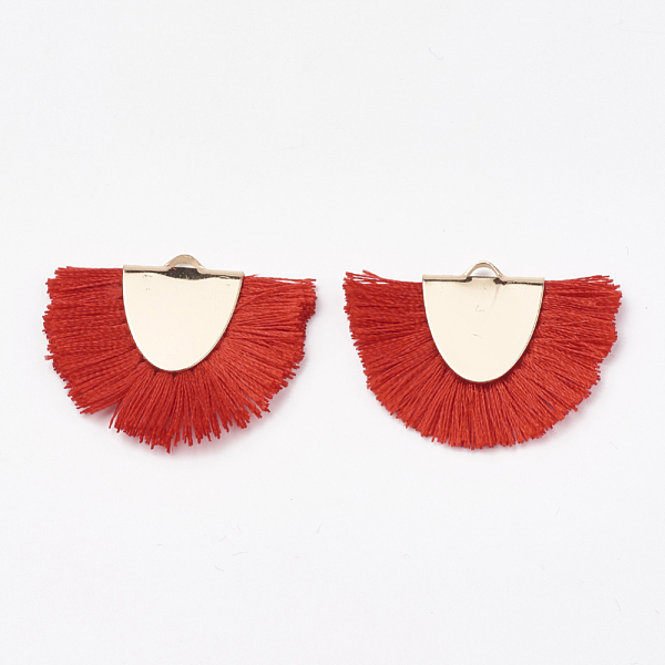 

PandaHall Polyester Tassel Pendant Decorations, with Brass Findings, Semicircle, Light Gold, Red, 25~27x32~35x3mm, Hole: 3x1.5mm Polyester...