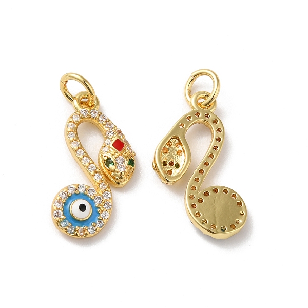 

PandaHall Rack Plating Brass Micro Pave Cubic Zirconia Pendants, with Jump Ring and Enamel, Lead Free & Cadmium Free, Snake with Evil Eye...