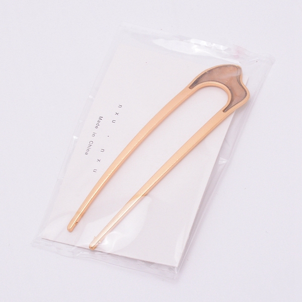 

PandaHall French Hair Forks, U Shape Updo Hair Pins Clips, for Thin Thick Hair, with Shell, Light Gold, 106x25x3mm Alloy