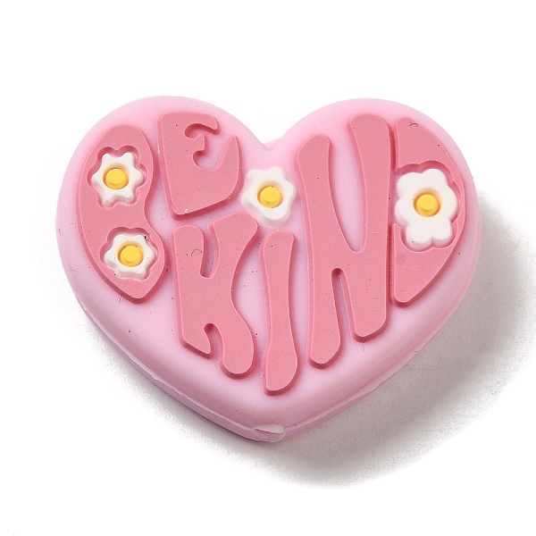 PandaHall Heart and Flower Silicone Focal Beads, Chewing Beads For Teethers, DIY Nursing Necklaces Making, Pearl Pink, 26x32x8.5mm, Hole...