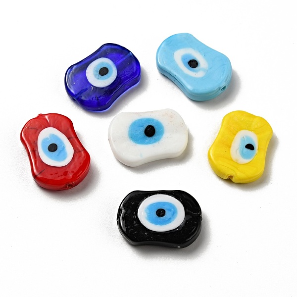

PandaHall Handmade Evil Eye Lampwork Beads, Oval, Mixed Color, 18x25x5mm, Hole: 1.6mm Lampwork Oval Multicolor