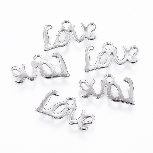 

PandaHall 201 Stainless Steel Charms, Love, Stainless Steel Color, 6x13x0.5mm, Hole: 1mm 201 Stainless Steel Word