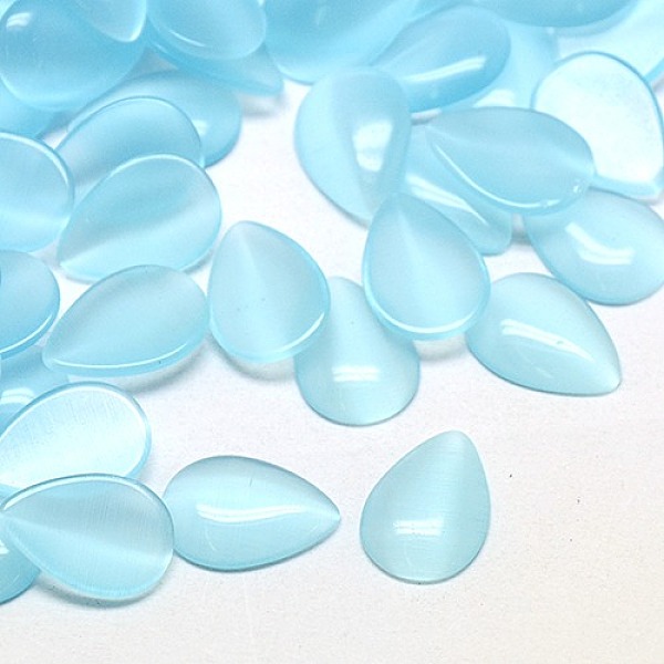 

PandaHall Cat Eye Cabochons, teardrop, Pale Turquoise, 8x6x2mm Glass Teardrop Cyan