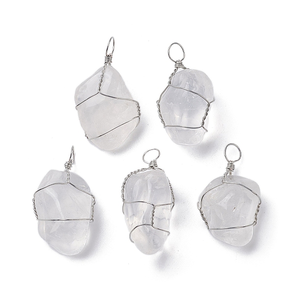 

PandaHall Natural Quartz Crystal Copper Wire Wrapped Pendants, Rock Crystal Nuggets Charms, Platinum, 29.5~37x14~22x9.5~17.5mm, Hole: 2.2mm...