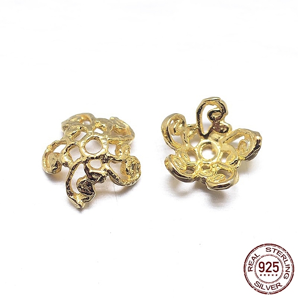 

PandaHall Real 18K Gold Plated 5-Petal 925 Sterling Silver Bead Caps, Flower, Golden, 6.5x2.5mm, Hole: 1mm, about 117pcs/20g Sterling Silver