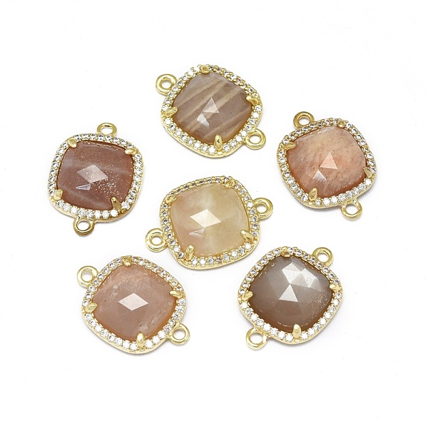 

PandaHall Natural Sunstone Links connectors, with Golden Tone Brass Findings and Cubic Zirconia, Faceted, Square, Clear, 18.5~19x13.5x4.5mm...