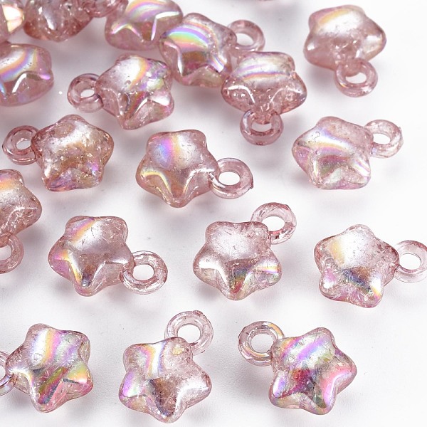 

PandaHall Transparent Crackle Acrylic Pendants, AB Color, Star, Old Rose, 18x14x8.5mm, Hole: 3.5mm, about 510pcs/500g Acrylic Star