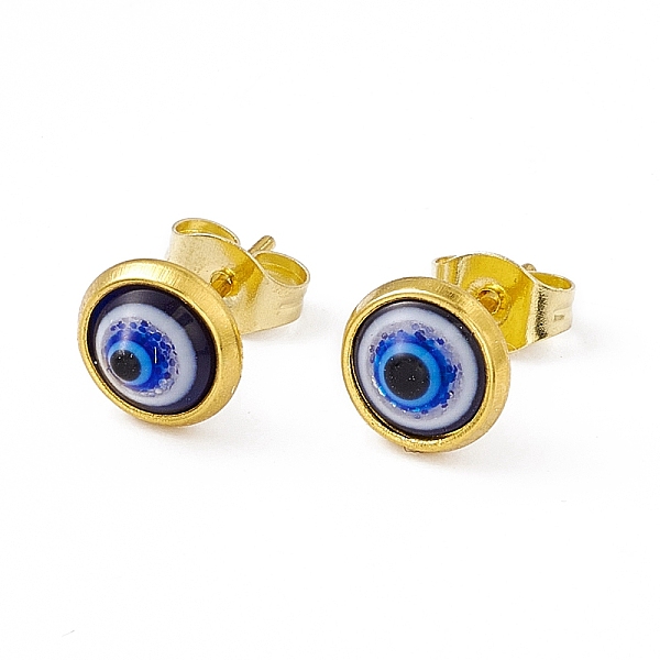 

PandaHall Resin Evil Eye Stud Earrings, Golden 304 Stainless Steel Jewelry for Women, Blue, 7.5mm, Pin: 0.8mm Resin Flat Round Blue
