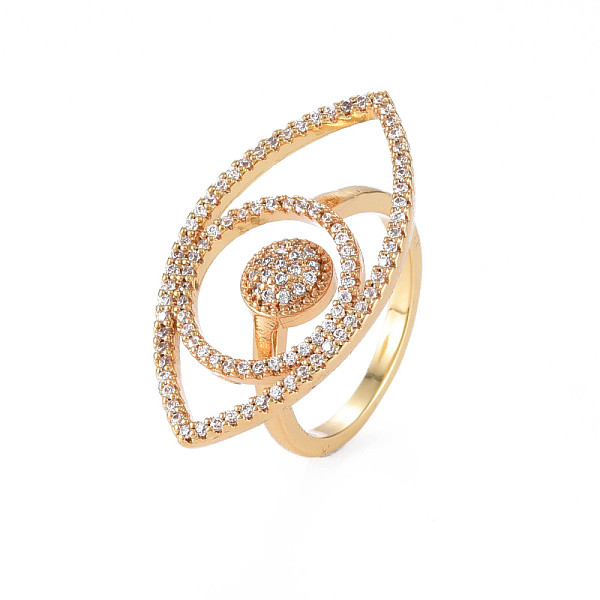 

PandaHall Brass Micro Pave Clear Cubic Zirconia Finger Rings, Wide Band Rings, Nickel Free, Horse Eye, Real 16K Gold Plated, US Size 6 1/4...