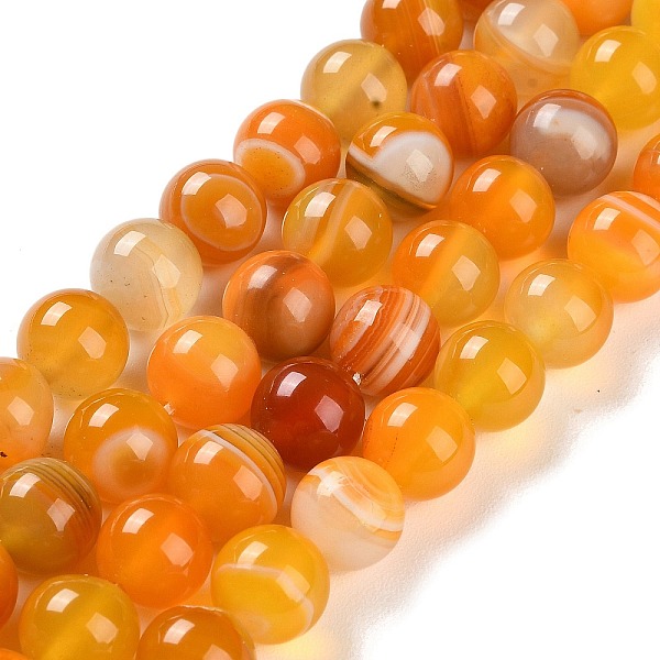 

PandaHall Natural Striped Agate/Banded Agate Beads Strands, Dyed, Round, Orange, 10mm, Hole: 1.2mm, about 19pcs/strand, 7.60''(19.3cm)...