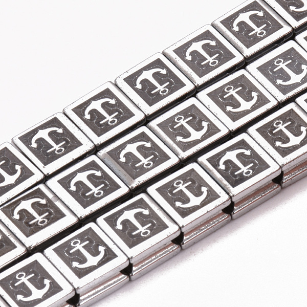 

PandaHall Electroplate Non-magnetic Synthetic Hematite Beads Strands, Square with Anchor, Platinum Plated, 8x8x5mm, Hole: 2mm, about...