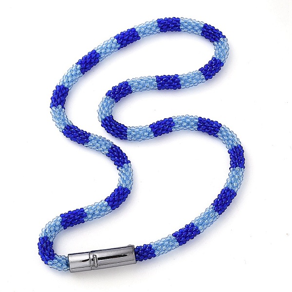 

PandaHall Glass Crochet Beaded Necklace, Fashion Nepal Necklace with Alloy Magnetic Clasps, Medium Blue, 17.87 inch(45.4cm) Glass