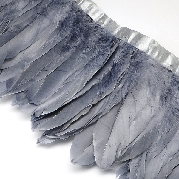 

PandaHall Fashion Goose Feather Cloth Strand Costume Accessories, Gainsboro, 100~180x38~62mm, about 2m/bag Feather Feather Gray