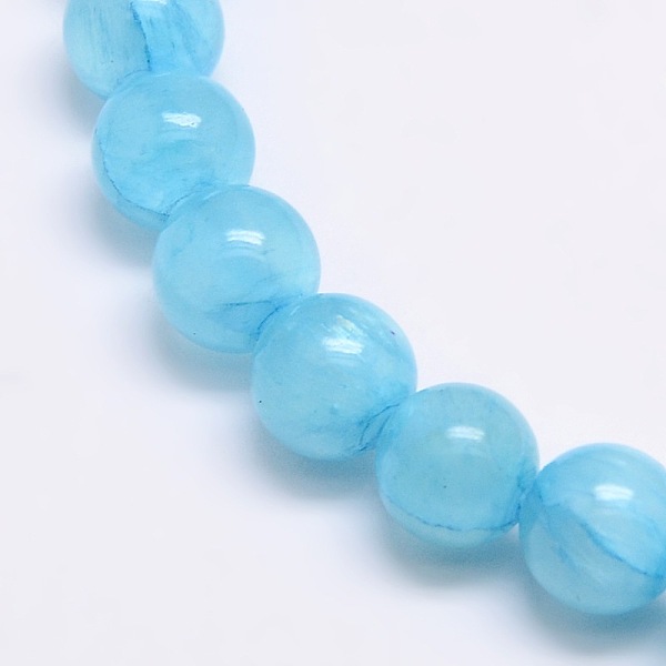 

PandaHall Dyed Natural Green Jade Beads Strands, Round, Light Sky Blue, 6mm, Hole: 1.2mm, about 63pcs/strand, 15.74 inch Green Jade Round
