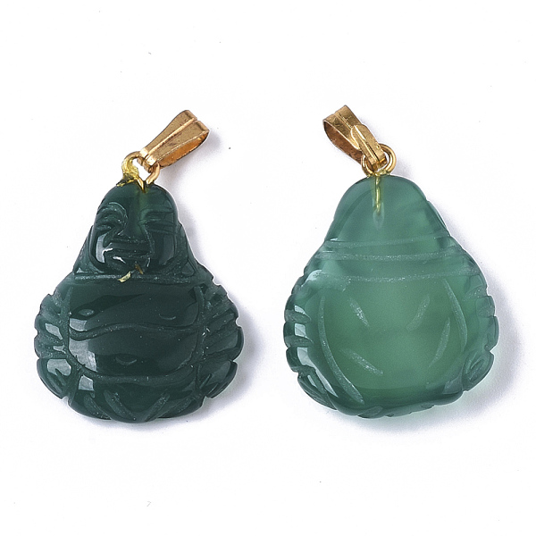 

PandaHall Natural Agate Pendants, with Golden Plated Metal(Brass or Iron Materials Random Delivery) Snap On Bails, for Buddhist, Dyed..., Cyan