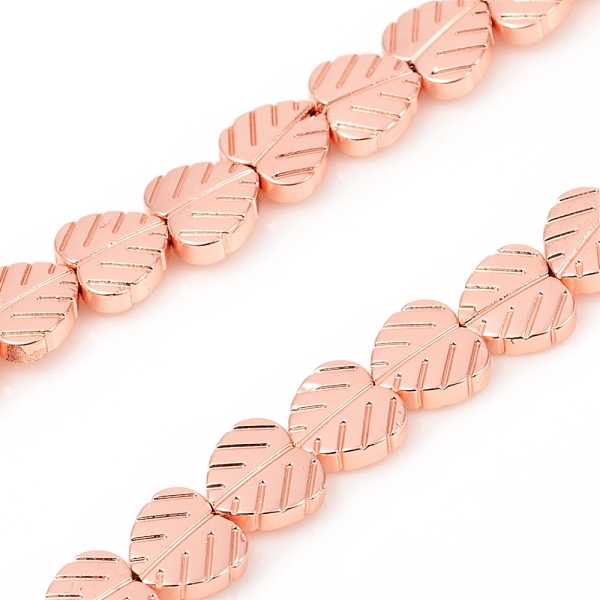 PandaHall Electroplated Non-magnetic Synthetic Hematite Beads Strands, Heart Leaf, Rose Gold Plated, 8x8x2.5mm, Hole: 0.8mm, about...