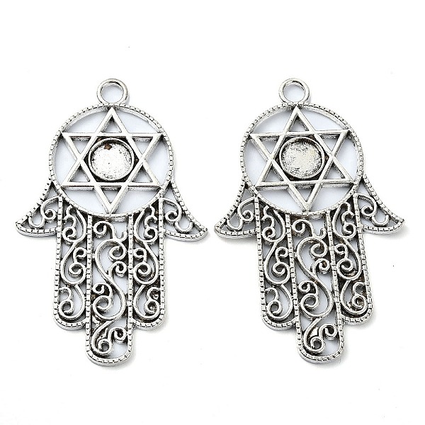 

PandaHall Tibetan Style Alloy Pendant Cabochon Settings, Lead Free & Cadmium Free, Hamsa Hand with David Star, Antique Silver, Tray: 10mm...